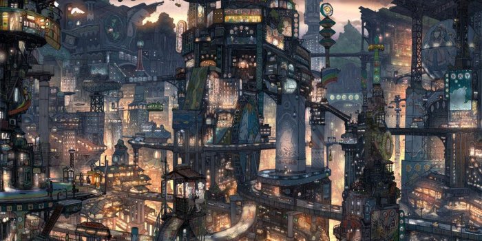 1920x1080 Green - Anime Landscape Wallpaper City (#1262614) - HD Wallpaper