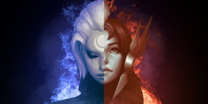 3840x1080 An awesome dual monitor Diana/Leona wallpaper : leagueoflegends