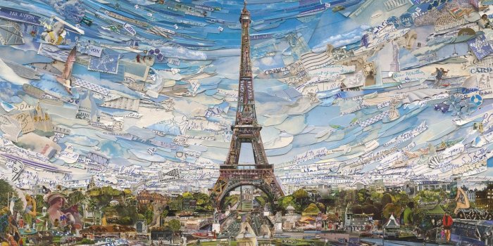 1332x850 Wallpaper Eiffel Tower, Vik Muniz, Postcards from Nowhere