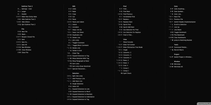 2560x1024 SUBLIME TEXT 2 - BLACK CHEAT SHEET ❤ 4K HD Desktop Wallpaper for 4K