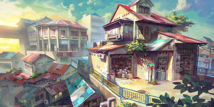 2560x1440 Anime city scenery wallpaper Gallery