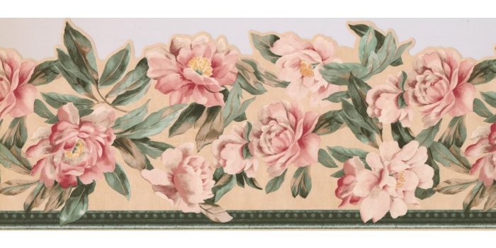 1200x900 Prepasted Wallpaper Borders - White Pink Roses Wall Paper Border 76874AT