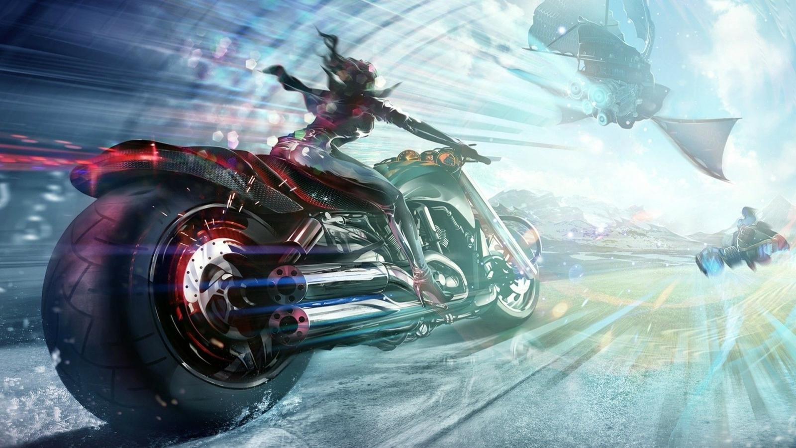 1920x1080 Download 1920x1080 Anime Girl, Futuristic Motorcycle, Sci-fi, Racing