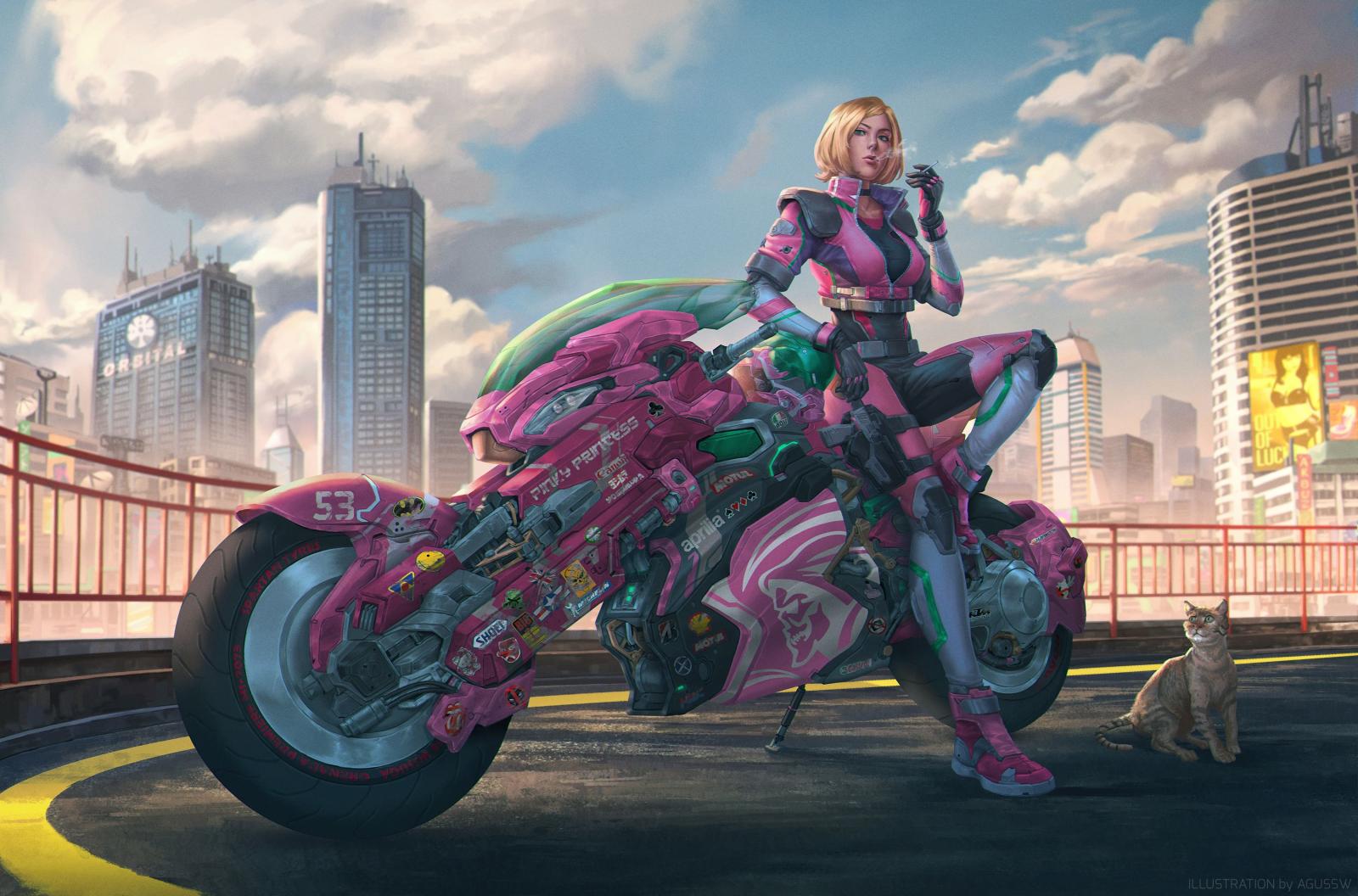 3000x1981 Manga Punk Scifi Anime Motorcycle Girl, HD Artist, 4k Wallpapers