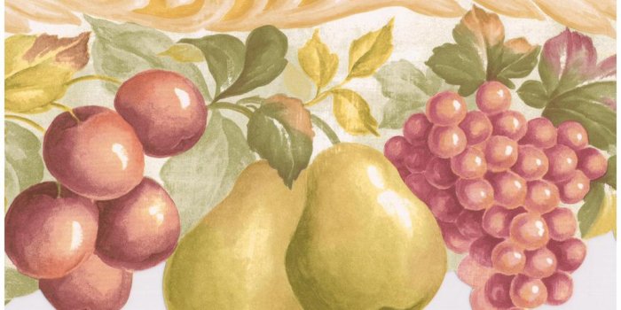 1000x1000 Red Apple Purple Plum Green Pear Pink Grapes Scalloped Kitchen Prepasted  Wallpaper Border