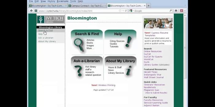 1024x768 Accessing the Library Website - ENGL 111 Online - Ivy Tech Libraries