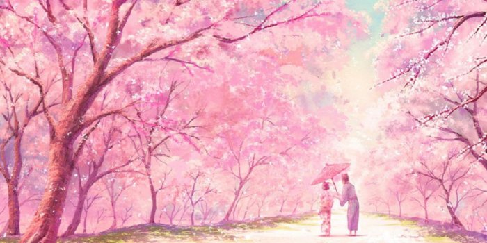1244x700 Anime pink tree couple kimono wallpaper | 1920x1080 | 669977