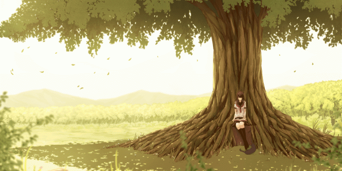 1920x1080 Wallpaper Anime Girl, Giant Tree, Reading A Book, Scenic, Landscape