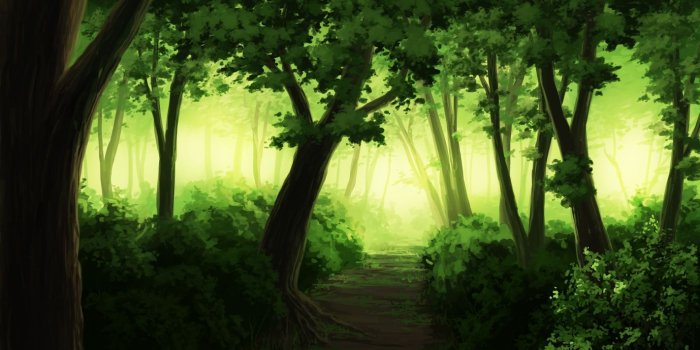 1422x800 Anime Landscape, Forest, Tree, Paint - Forest, Hd Wallpapers