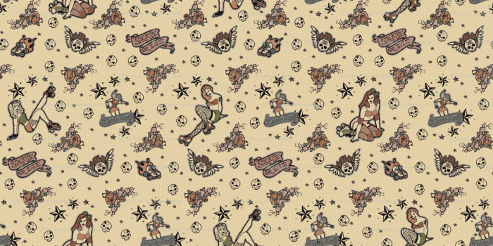 1260x630 Roller Derby Tattoo Ditsy - Antique wallpaper - vixxin - Spoonflower