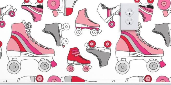 1024x1024 Hot pink retro roller skates illustratio - Spoonflower