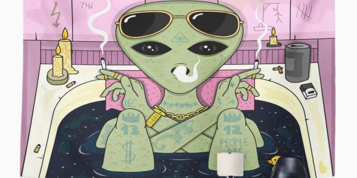 1200x1200 Emvency Tapestry Trippy Alien Smoke And Chill In Bath - Couple