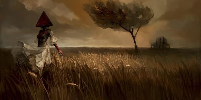 1920x1080 Pyramid head woman on the field [1920 × 1080] : wallpaper