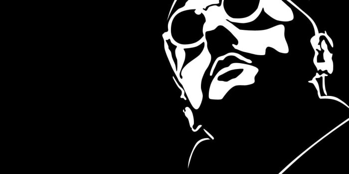1280x1024 Black and white illustration of man with round sunglasses, movies
