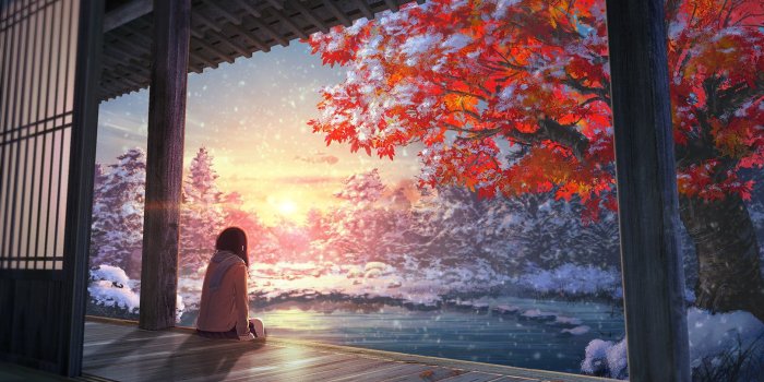 1618x1000 HD wallpaper: Chill Out, snow, anime girls, maple leaf | Wallpaper Flare