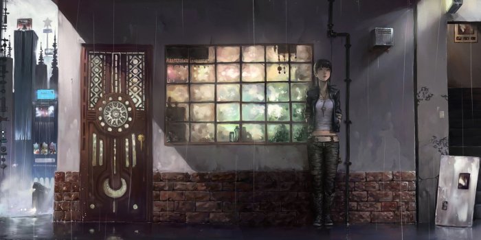 1920x1200 Brown wooden framed glass window, landscape, Chill Out, anime HD
