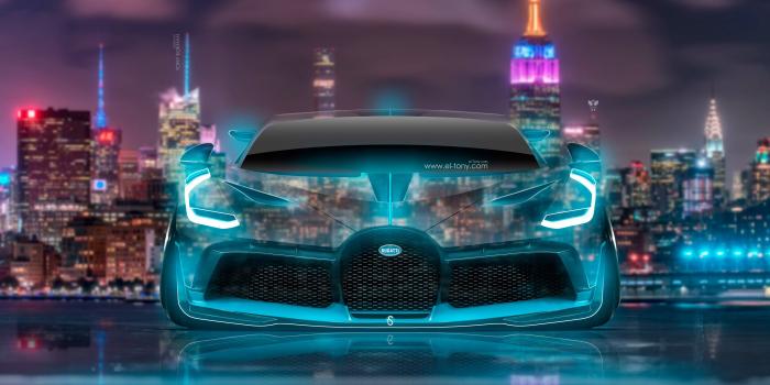 3840x2160 BUGATTI DIVO FRONT SUPER NEON CRYSTAL NEW YORK NIGHT CITY ART CAR
