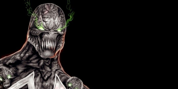 1332x850 Wallpaper the demon, skull, demon, black background, green eyes