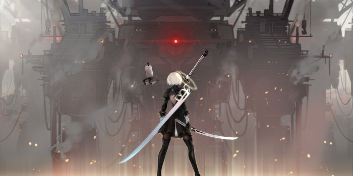 1920x1080 A moment before the clash with the giant robot Wallpaper from Nier