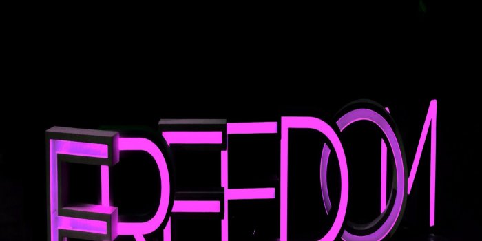 3240x5760 Download wallpaper 3240x5760 freedom, neon, inscription, purple hd