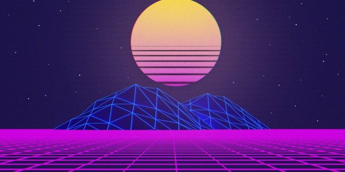 1920x1200 HD wallpaper: retrowave, synthwave, neon, ultrawide, grid, landscape