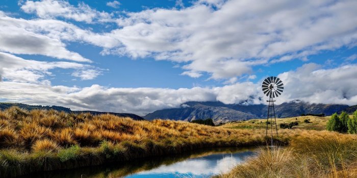 2560x1080 Download wallpaper 2560x1080 river, grass, sky, beautiful, summer