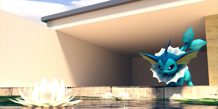 1600x900 vaporeon 3d | Vaporeon - We have a pool! [WALLPAPER] [3D MODEL] by