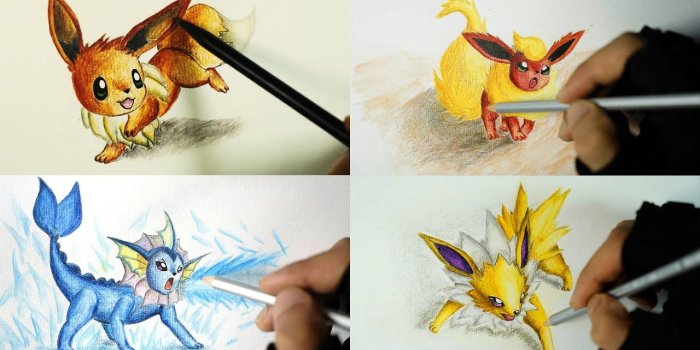 1280x720 Eevee Evolution Drawing (Vaporeon, Flareon, Jolteon)