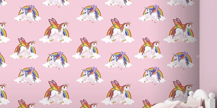 1300x1300 RAINBOW UNICORNS DUVET COVER SET SINGLE & DOUBLE, WALLPAPER PINK & BLUE -  GIRLS