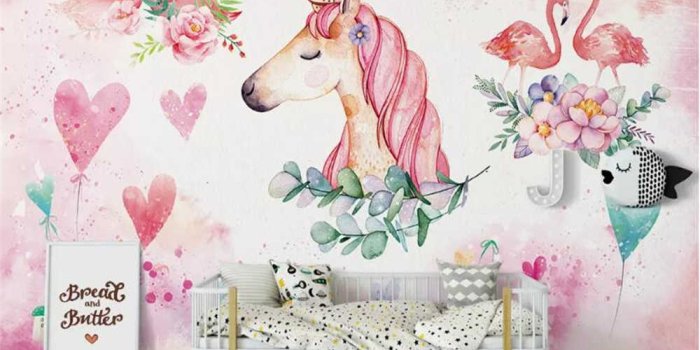 1000x800 beibehang Custom 3D photo wallpaper modern Pink hand painted love flamingo  unicorn TV background 3d wallpaper bedroom mural