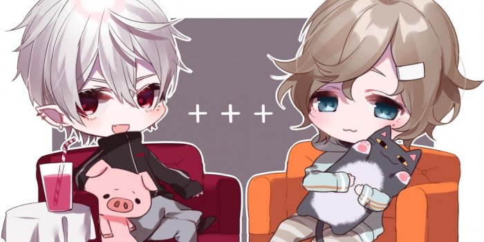 1680x1050 Download 1680x1050 Anime Boys, Chibi, Couch, Friends, Fang