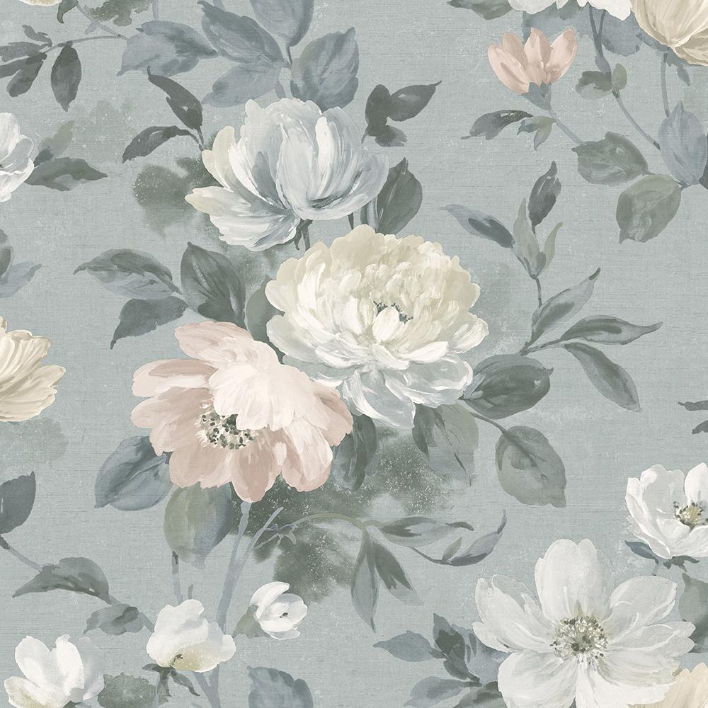 1000x1000 Peony Grey Floral Wallpaper Sample