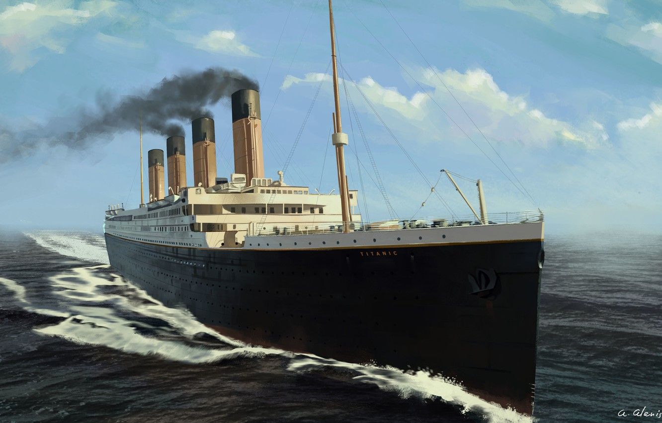 1332x850 Wallpaper The ocean, Sea, Figure, Titanic, The ship, Nose, Painting