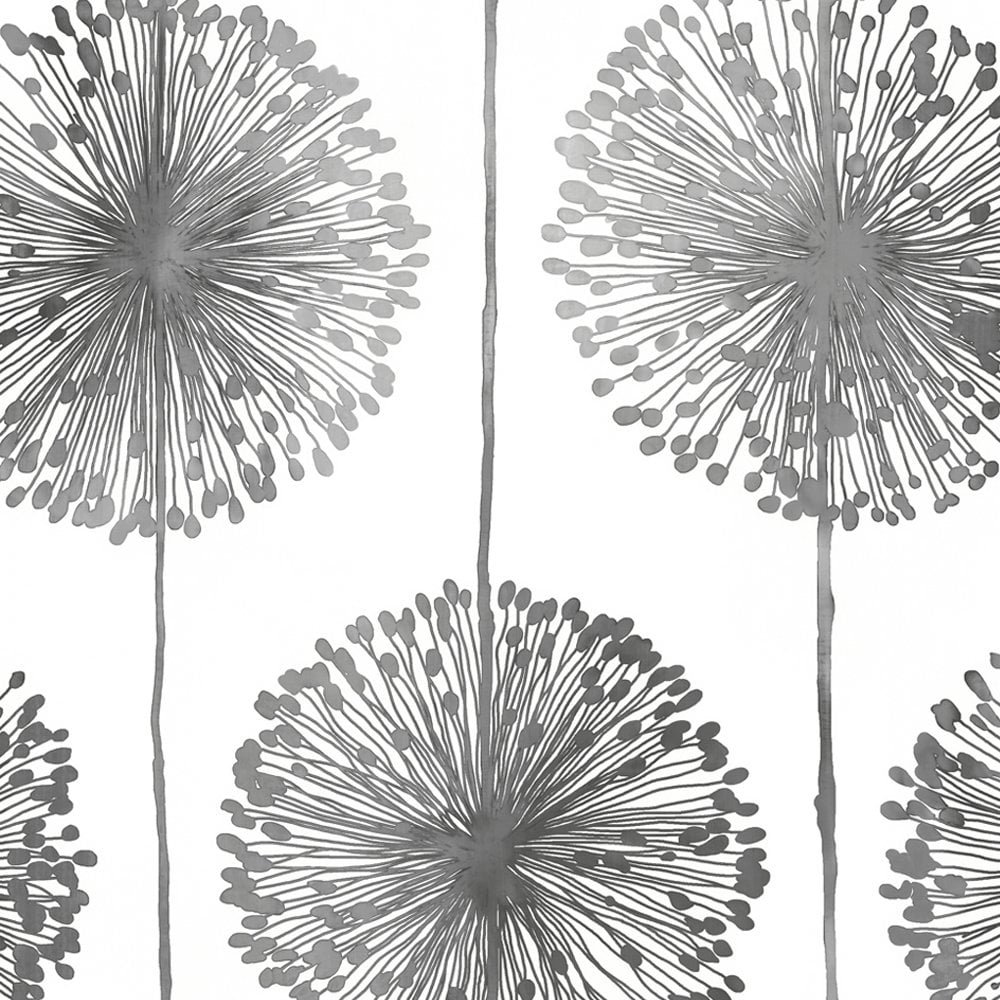 1000x1000 Dandelion Floral Wallpaper White Grey