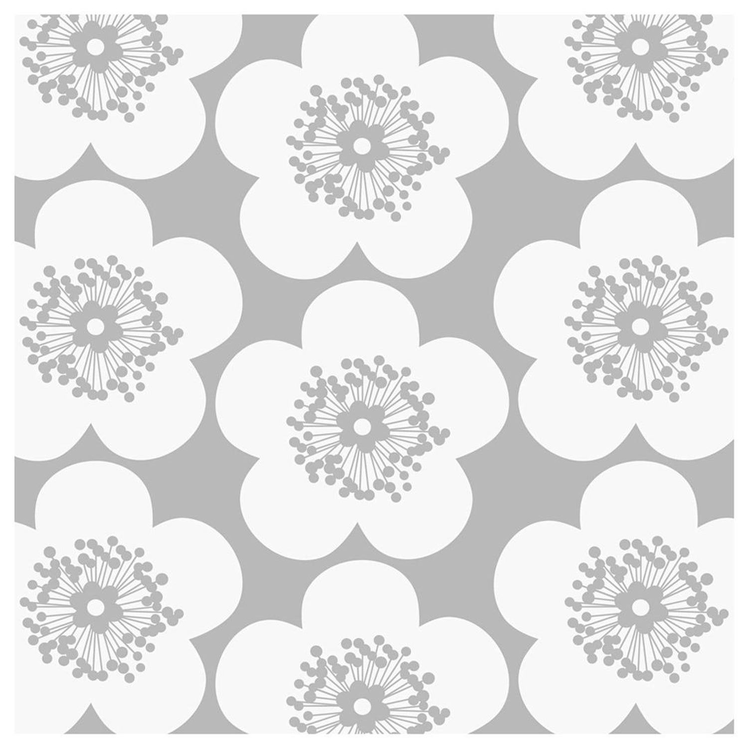 1500x1500 Pop Floral Designer Wallpaper in Color Greyhound 'Mid Grey on Soft White'