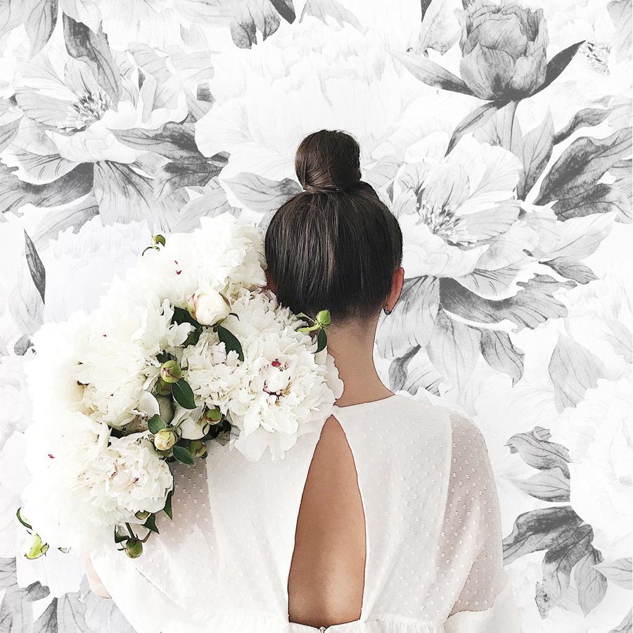 900x900 Grey peony removable wallpaper