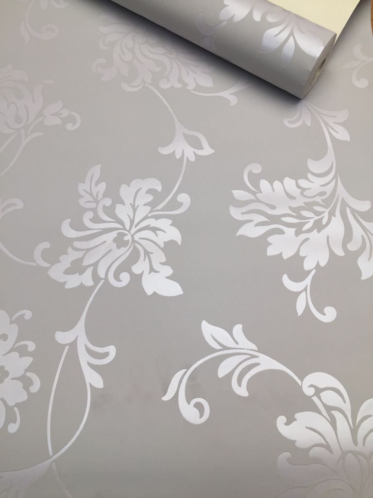 768x1024 Muriva Hannah Grey Floral Suede Metallic Silver Blown Vinyl Wallpaper 134103