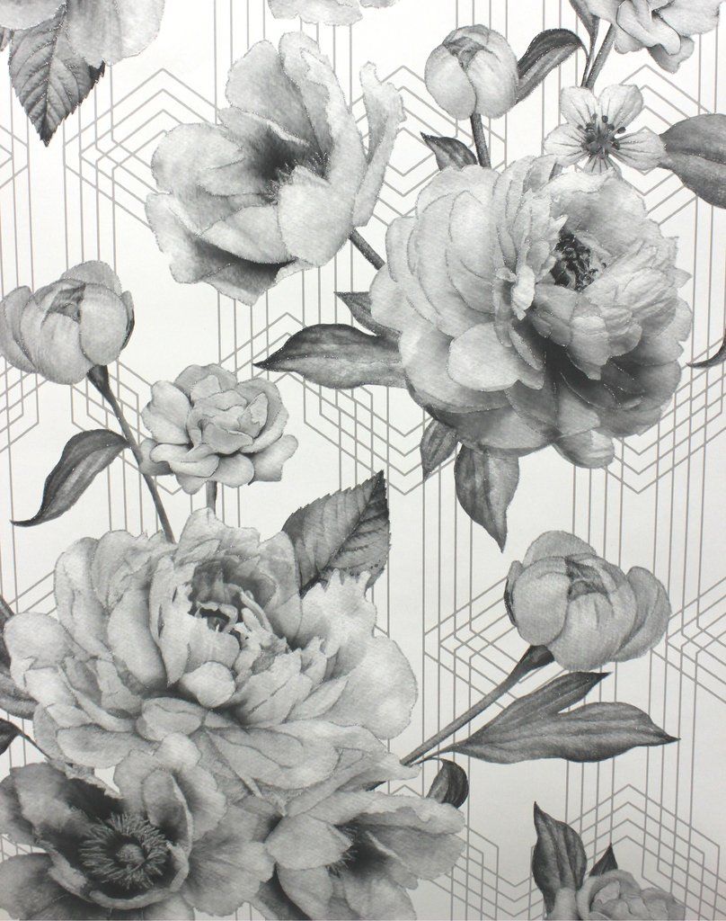 808x1024 Belgravia Stella Floral Wallpaper - 9752 - Mono Grey