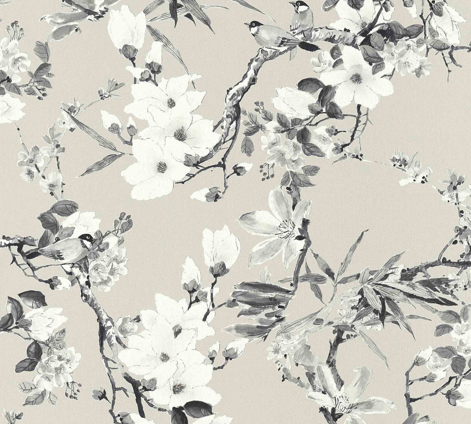 1600x1440 Designer Wallpaper Michalsky flowers taupe grey 36498-3