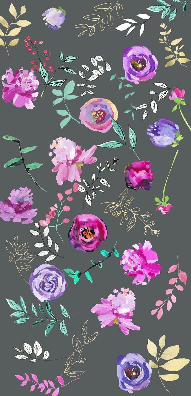 640x1326 Grey floral pink purple | iPhone wallpapers | Cellphone wallpaper