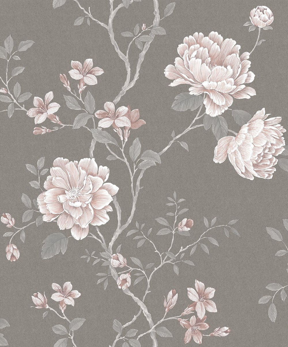 1000x1207 Floral Trail by Galerie - Grey / Pink - Wallpaper - G45305