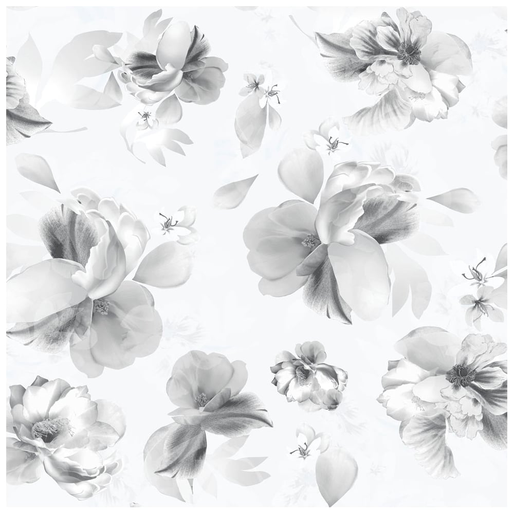 1000x1000 MURIVA Lipsy London Grey Soft Petals Floral Glitter Wallpaper 144021