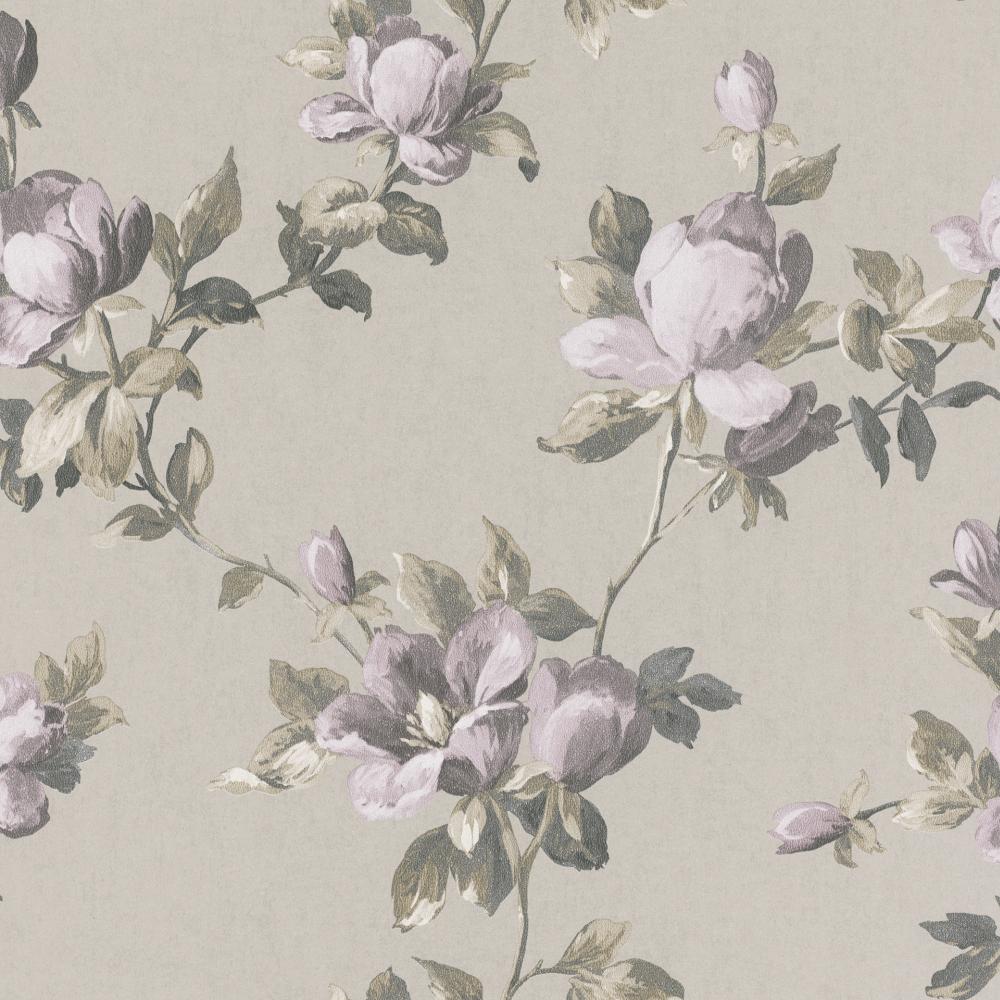 1000x1000 Wallpaper Rasch Emilia flowers silver grey Metallic 502145