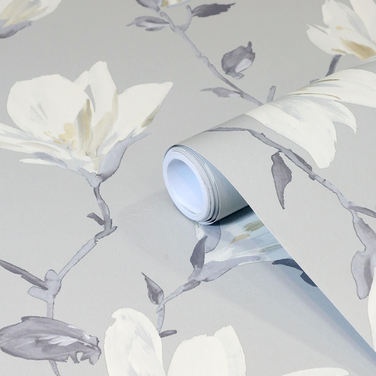 3000x3000 GoodHome Leuzea Grey Floral Wallpaper | Departments | DIY at B&Q