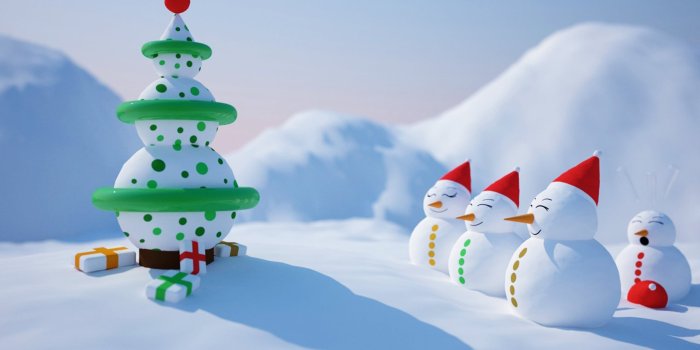 2560x1600 Snowmen And Snow Tree Funny Christmas Animated Wallpaper