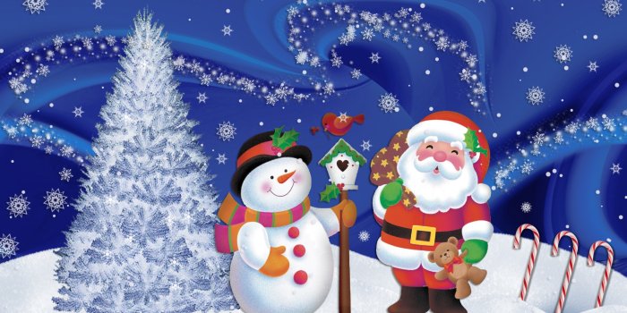 1920x1080 Christmas Santa Claus and Snowman Wallpaper