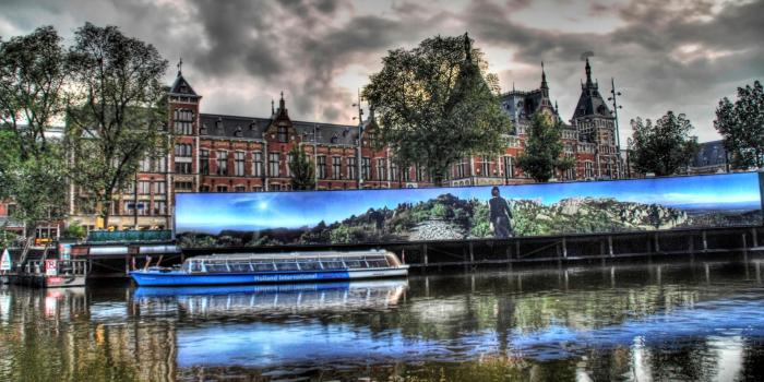 1920x1080 Large Ad On An Amsterdam Canal Hdr HD desktop wallpaper : Widescreen