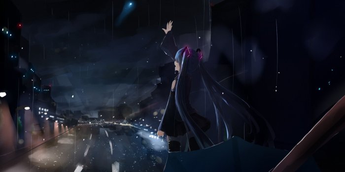 2560x1440 Download 2560x1440 Hatsune Miku, Crying, Raining, Sadness, Road
