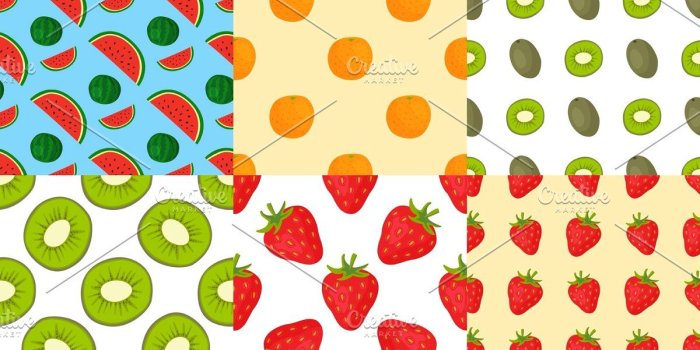 1200x800 Cartoon fresh fruits in flat style seamless pattern food summer design  wallpaper vector illustration.