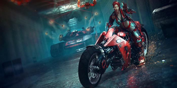 1920x1200 Free Sci-Fi Biker Girl computer desktop wallpaper